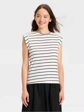A New Day Women's Extended Short Sleeve T-Shirt Striped